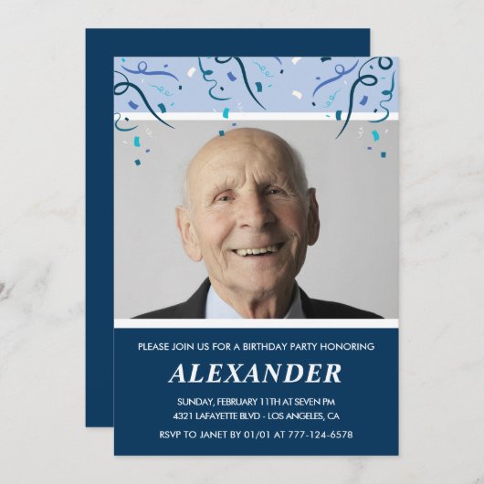 Invitations masculines 90e anniversaire Photo Mari (Devant / Derrière)