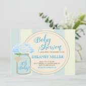 Invitations Mason Jar Blue Baby Shower (Debout devant)