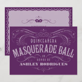 Invitations masquées de Quinceanera violet (Devant / Derrière)