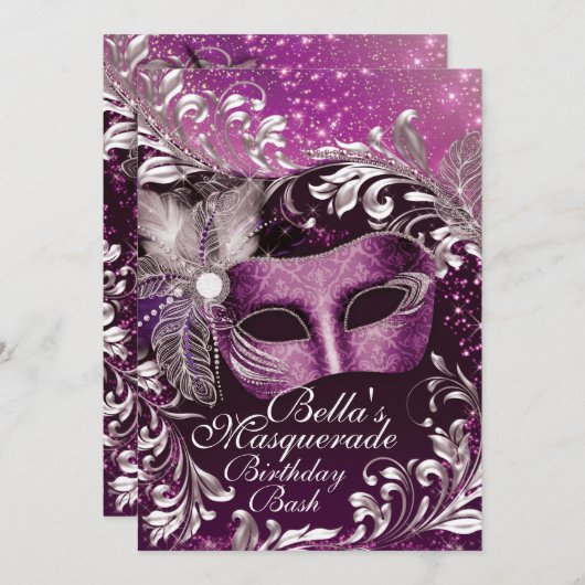 Invitations Masquerade Anniversaire (Devant / Derrière)