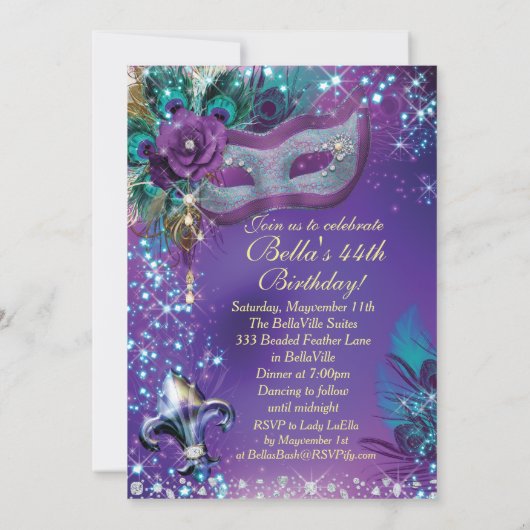 Invitations Masquerade Anniversaire (Dos)