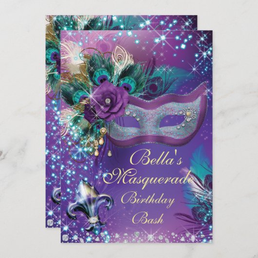 Invitations Masquerade Anniversaire (Devant / Derrière)