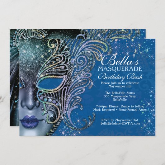 Invitations Masquerade Anniversaire (Devant / Derrière)