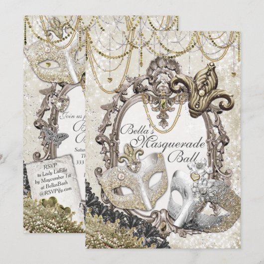 Invitations Masquerade Anniversaire (Devant / Derrière)