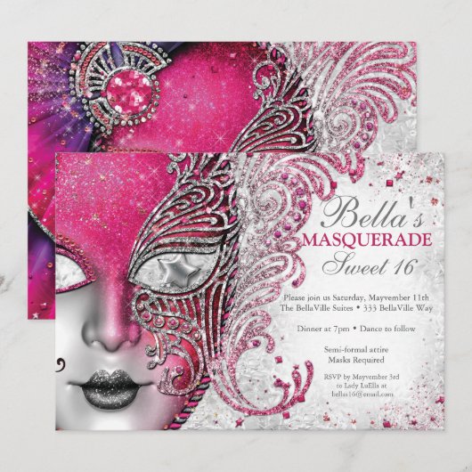 Invitations Masquerade Anniversaire (Devant / Derrière)