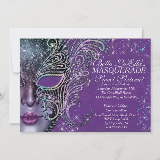 Invitations Masquerade Birthday Event Party (Devant)