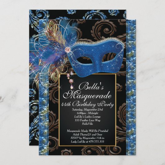 Invitations Masquerade Birthday Event Party (Devant / Derrière)