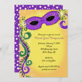 Invitations Masquerade : Mardi Gras Jaune Violet (Devant / Derrière)