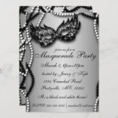 Invitations Masquerade Party noir et blanc Masque (Devant / Derrière)