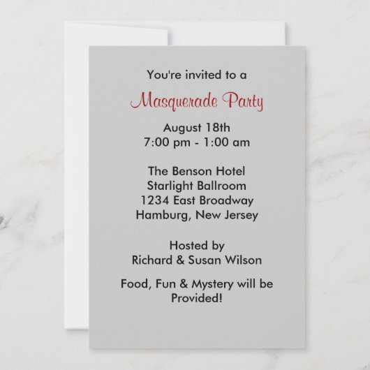 Invitations Masques Masquerade Party (Dos)