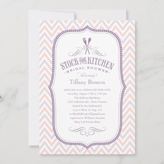 Invitations mauve-clair de douche de cuisine de (Devant)