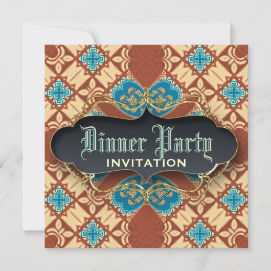Invitations médiévales Batik Tartan Dîner (Devant)