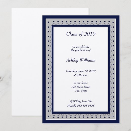 Invitations métalliques bleues et argentées (Devant / Derrière)