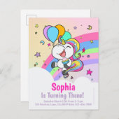 Invitations mignonnes d'anniversaire de licorne de (Devant / Derrière)