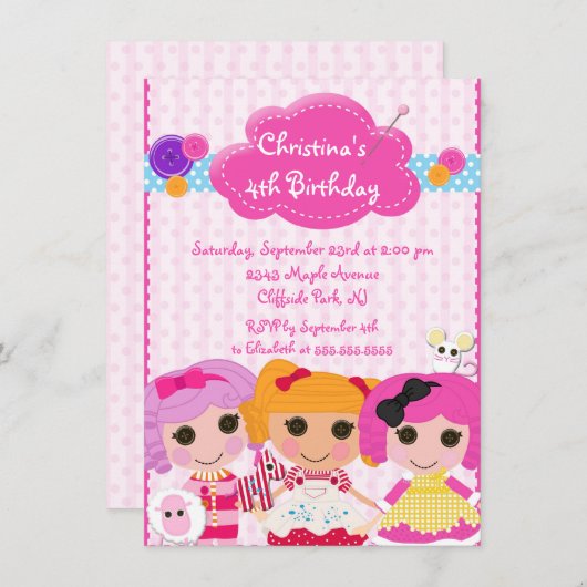 Invitations mignonnes de fête d'anniversaire de (Devant / Derrière)