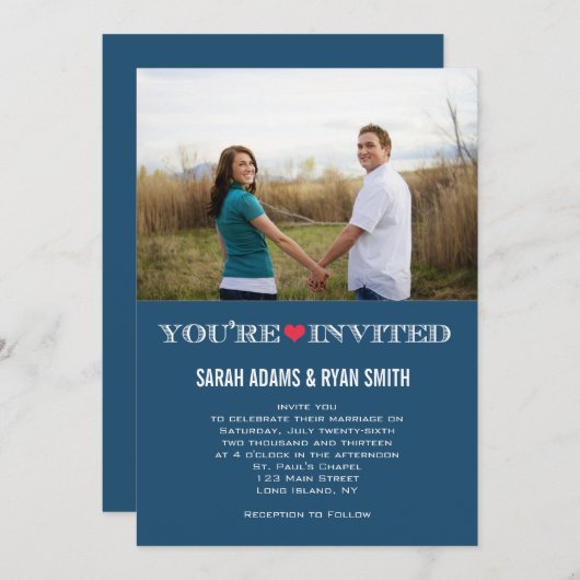 Invitations mignonnes de photo de mariage de rouge (Devant / Derrière)