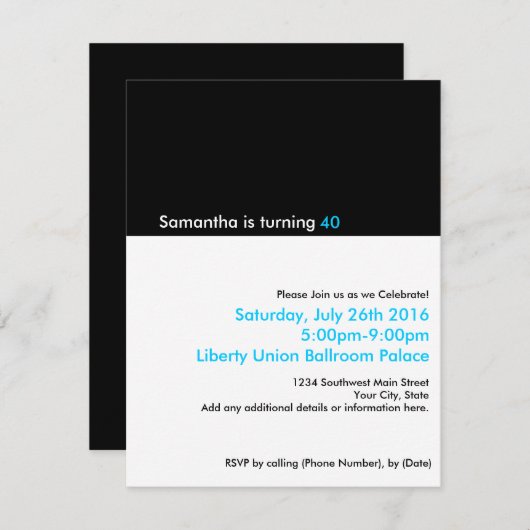 Invitations minimalistes 40e anniversaire (Devant / Derrière)