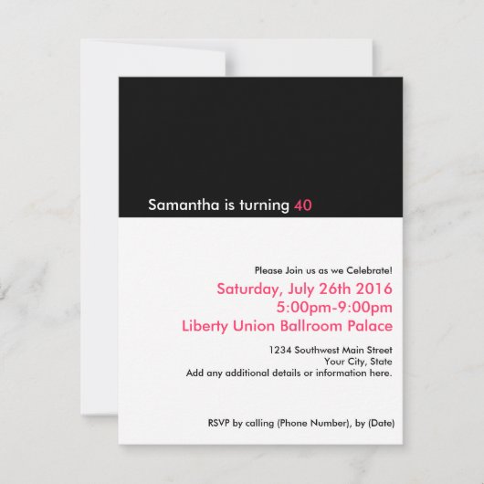 Invitations minimalistes 40e anniversaire, rose (Devant)