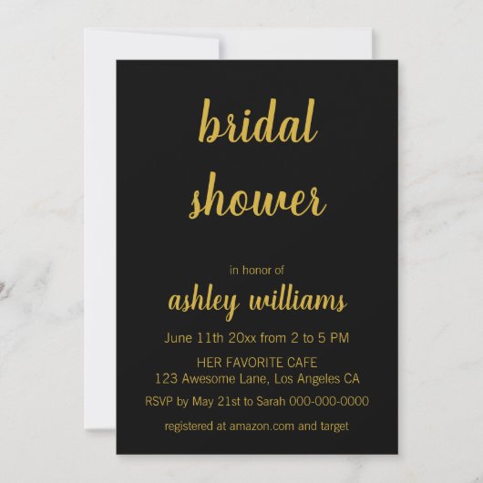 Invitations minimalistes de douche nuptiale noire (Devant)