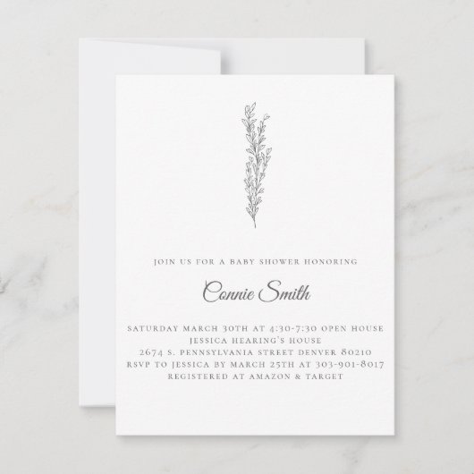 Invitations minimalistes de douches pour bébés (Devant)