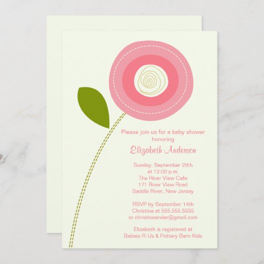 Invitations modernes à la douche pour bébés à fleu (Devant / Derrière)