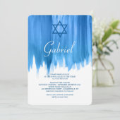 Invitations modernes Blue Bar Mitzvah (Debout devant)