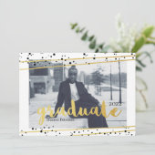 Invitations modernes de diplômés en noir, or et bl (Debout devant)