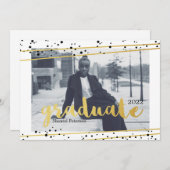 Invitations modernes de diplômés en noir, or et bl (Devant / Derrière)