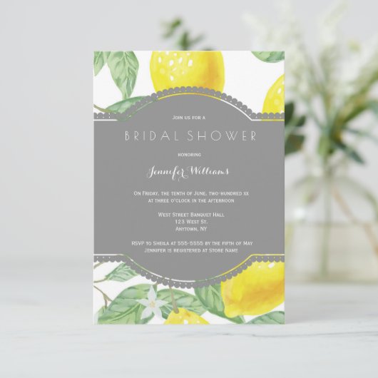 Invitations modernes de douche nuptiale au citron (Debout devant)