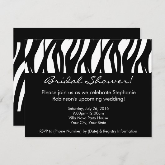 Invitations modernes de douche nuptiale noire et b (Devant / Derrière)