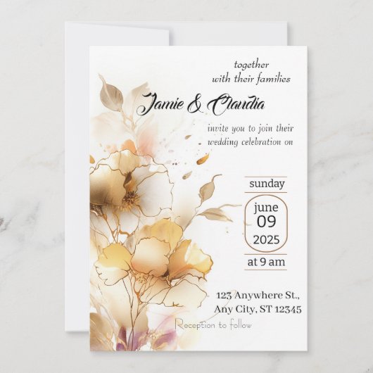 Invitations modernes de mariage blanc et or (Devant)