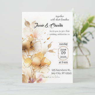 Invitations modernes de mariage blanc et or