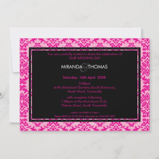 INVITATIONS MODERNES DE MARIAGE :: couleurs damas (Dos)