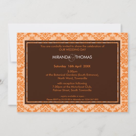 INVITATIONS MODERNES DE MARIAGE :: couleurs damass (Dos)