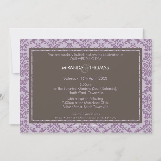 INVITATIONS MODERNES DE MARIAGE :: couleurs damass (Dos)