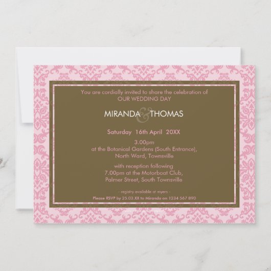 INVITATIONS MODERNES DE MARIAGE :: couleurs damass (Dos)