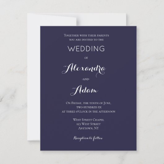 Invitations modernes de mariage de bleu marine (Devant)