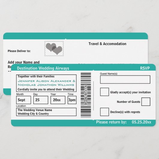 Invitations modernes de mariage de destination de (Devant / Derrière)