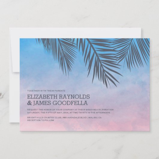 Invitations modernes de mariage de palmier (Devant)