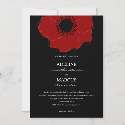 Invitations modernes de mariage de pavot (rouge/no (Devant)