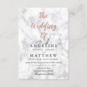 Invitations modernes de mariage d'or rose blanc de