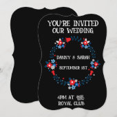 INVITATIONS MODERNES DE MARIAGE FLORALE NOIR (Devant / Derrière)