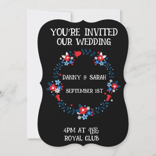 INVITATIONS MODERNES DE MARIAGE FLORALE NOIR (Devant)