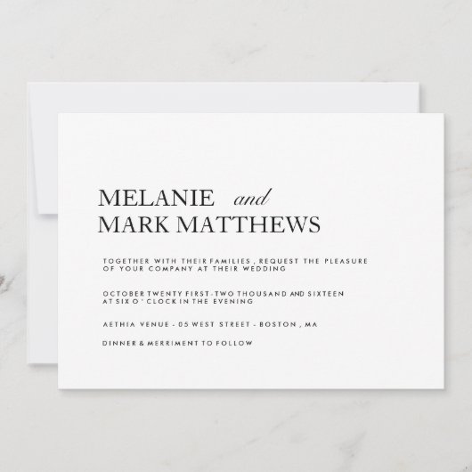 Invitations modernes de mariage noir et blanc (Devant)