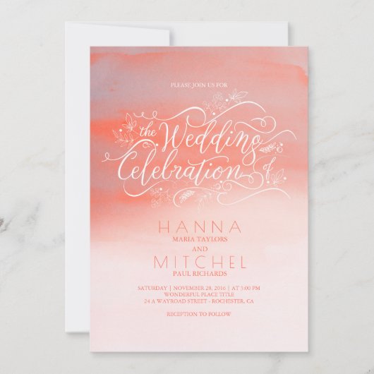 Invitations modernes roses de mariage de (Devant)