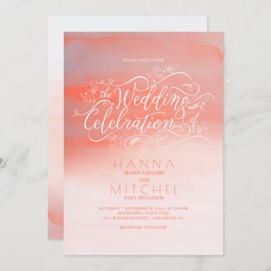 Invitations modernes roses de mariage de (Devant / Derrière)