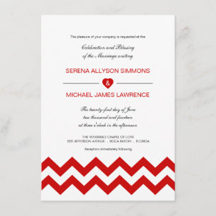 Invitations modernes rouges et blanches de mariage