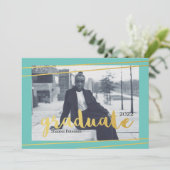 Invitations modernes Turquoise, Gold et White (Debout devant)