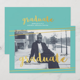 Invitations modernes Turquoise, Gold et White