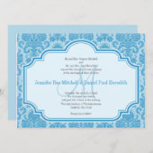 Invitations Monogram M Blue Mariage damassé (Devant / Derrière)